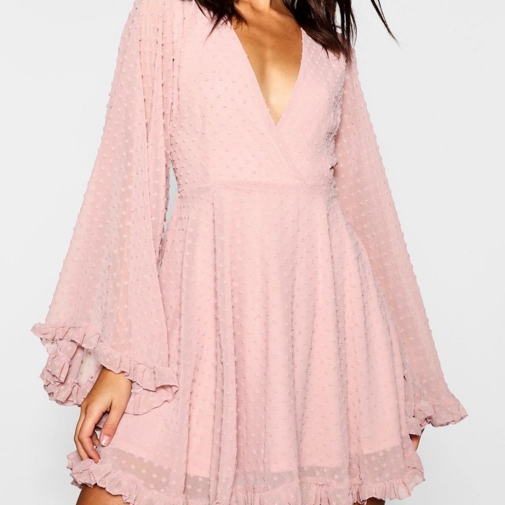 Dobby Chiffon Wide Sleeve Skater Dress